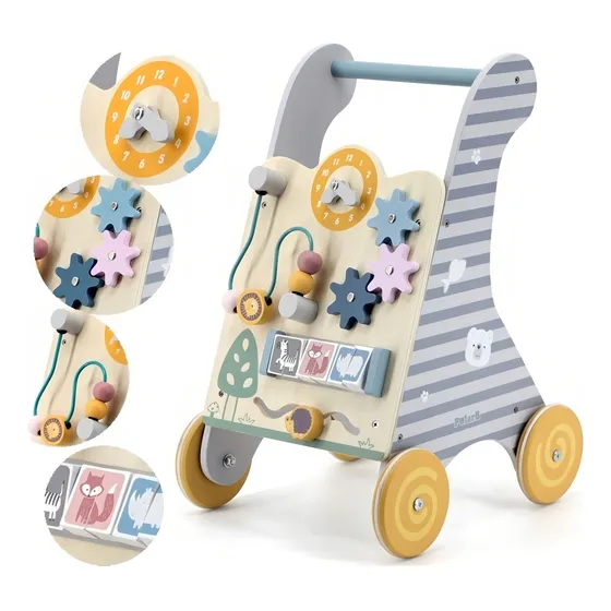 Caminador De Madera Con Actividades Viga Polar B Color Gris