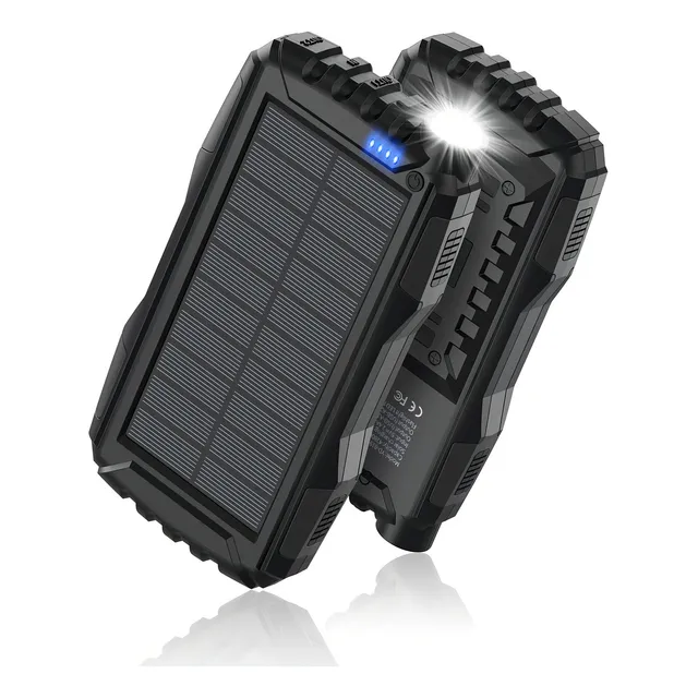 Power Bank Solar 42800mah Batería Portátil Carga Inalambrica Color Negro