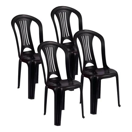 Silla Plástico Mor Reforzada Pvc Sin Posabrazos Jardin X4 Color Negro Liso