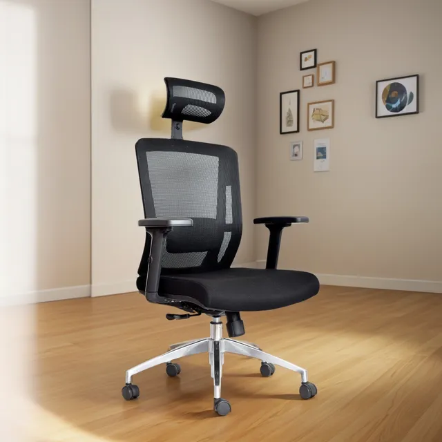 Silla De Oficin Ergonómica Delphi 2 Con Cabecero Negro Bonno