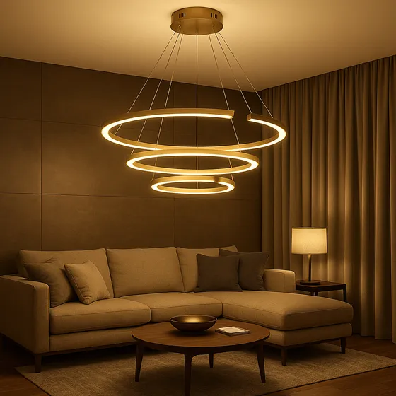 Pendente Led Aneis Moderno Pé Direito Alto Duplo 3000k 