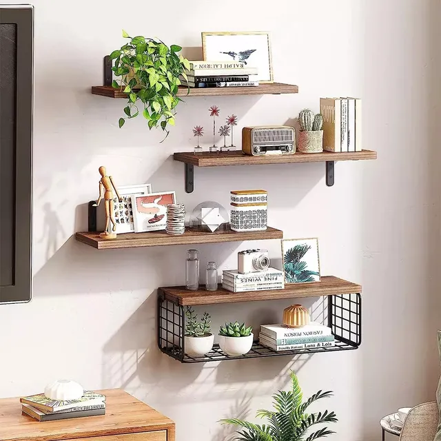 4 Repisas Flotante Madera Minimalista Muebles Hogar Decorar Adecuado Para Baño sala De Estar dormitorio cocina oficina En Casa Estantes Flotantes De Madera Natural Para Almacenamiento Y Organización