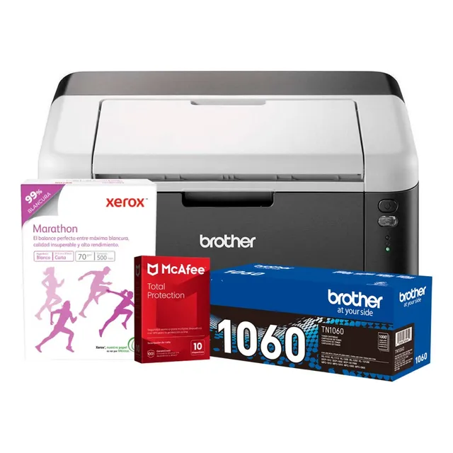 Impresora Brother Hl-1212w + Toner + Papel + Antivirusmcafee Negra