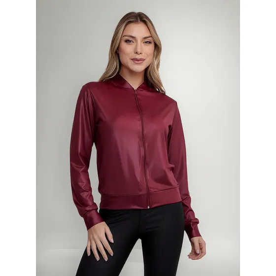 Jaqueta Bomber Blazer Feminina Em Cirrê Couro Fake Inverno