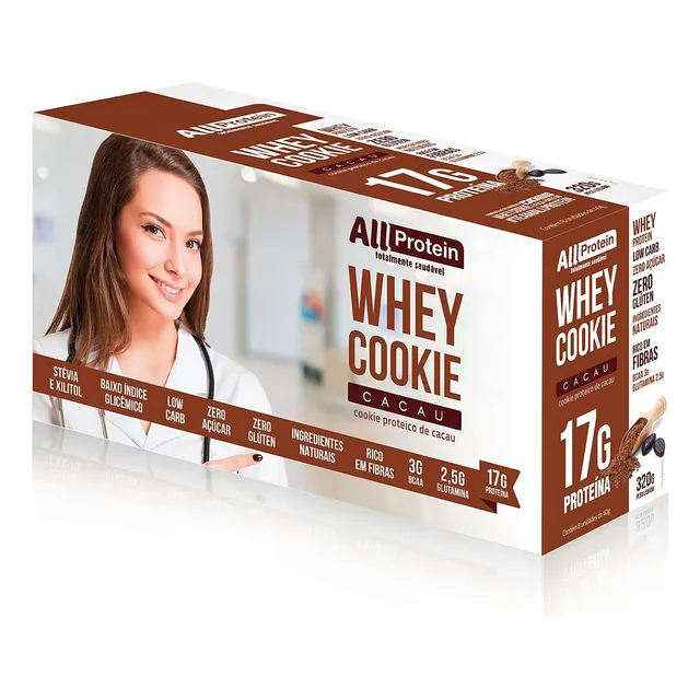 1 Caixa De Whey Cookie De Cacau All Protein 8 Unidades De 40