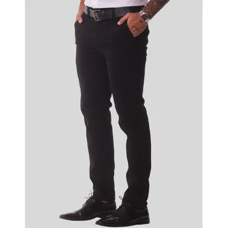 Calça Sarja Masculina Social Slim Elastano Bolso Embutido Sarja Preta 42
