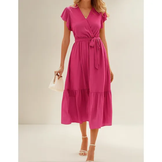 Vestido De Mujer De Color Liso Con Cuello En V Y Cordones