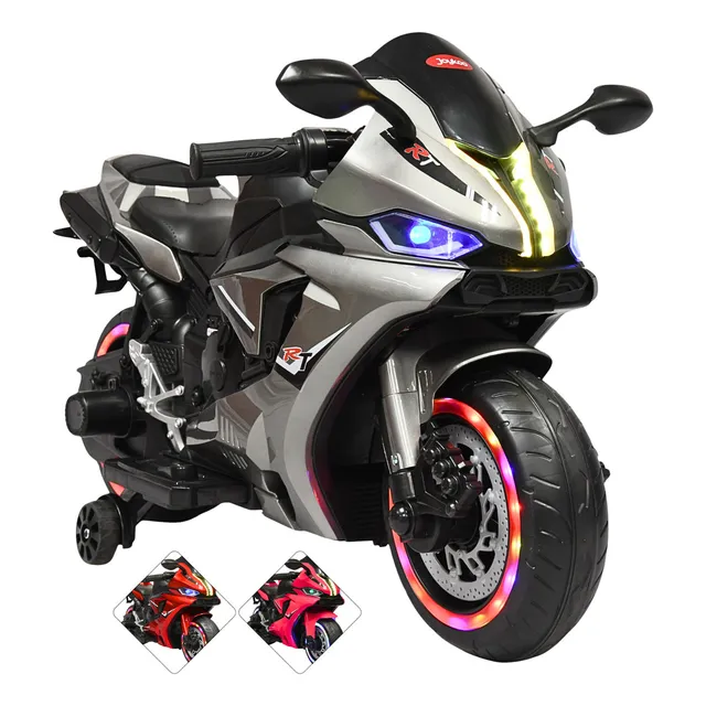 Moto Montable Eléctrica Para Niños Luces Sonido Batería 12v Gris