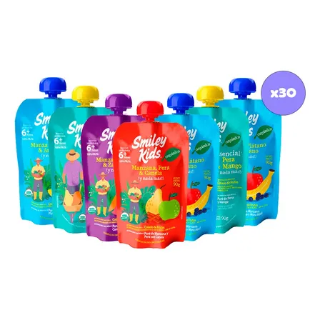 Pack X30 Puré Orgánico Variedades  Smiley Kids