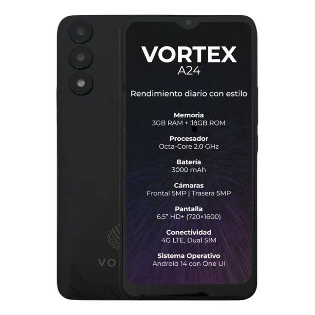 Celular Economico Vortex A24 16 Gb Negro 3 Gb Ram