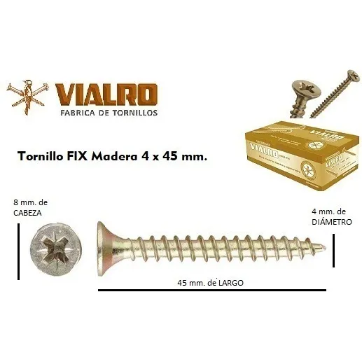 Tornillo Fix Para Madera Vialro 4 X 45  Mm - Caja X 200 U.