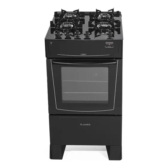 Cocina A Gas James 4 Hornallas C/mesasda Vidrio C690v Negra