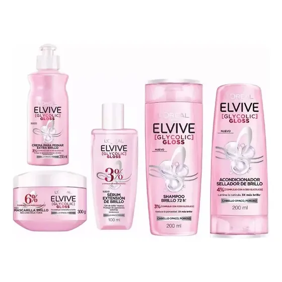 Combo Elvive Glyco Gloss Shampoo + Acond + Macarilla + Crema