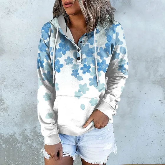 Sudadera Capucha Para Mujer Adolescente Niña Boton Manga