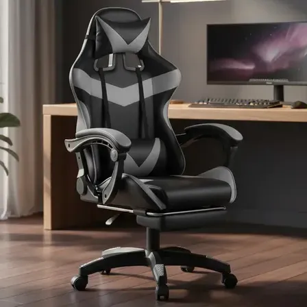 Cadeira De Escritório Gamer Nitro Ergonômica Estofado Couro Sintético Reclinável Altura Ajustável Apoio Para Pés Cor Cinza