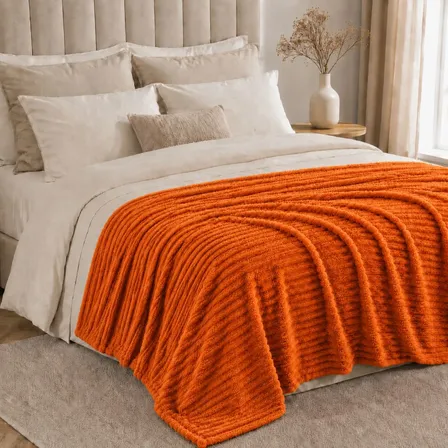 Cobertor Manta Soft Canelada Macia Casal Microfibra Fofinha Canelado 700 G Laranja