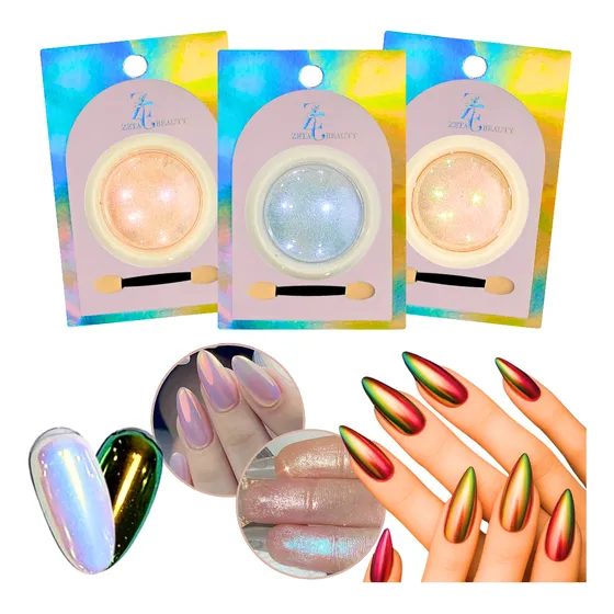 Polvo Efecto Espejo Aurora + Aplicador Para Deco De Uñas X1