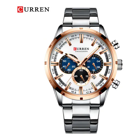 Reloj Curren Modelo De Lujo Acero Inoxidable Chronometro Color de la correa Plateado Color del bisel Plateado Color del fondo Blanco