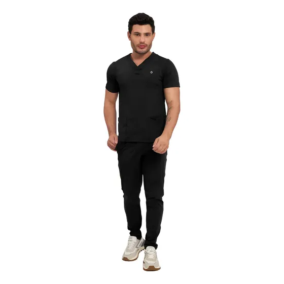Scrub Masculino Lorenzo Tec Easy Preto Gola V