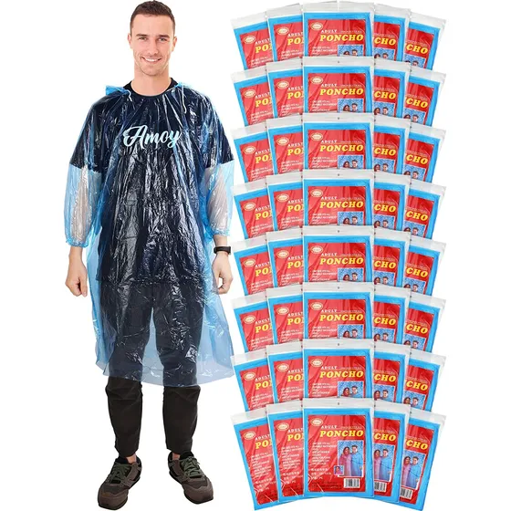 Ponchos 40 Desechables De Lluvia Para Adultos Con Capucha