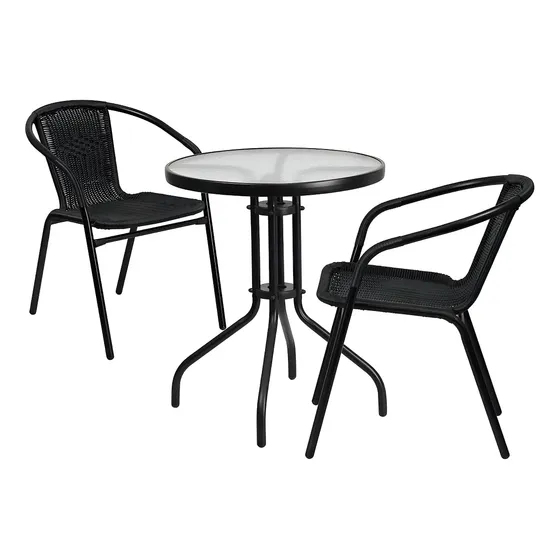 Juego De Jardin Patio Exterior Mesa Sillas Living Rattan Estructura Negro | Cuotas sin interés