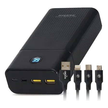 Power Bank Pineng 30.000 mAh Turbo com Display Digital e Cabo para Celular