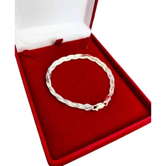 Pulseira De Prata 925 Feminina 3 Fios Trançados