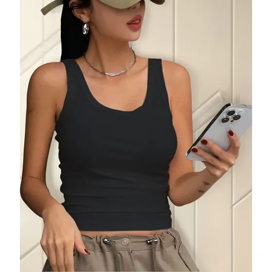 Camiseta Sin Mangas Ajustada Mujer Básico Cuello Redondo