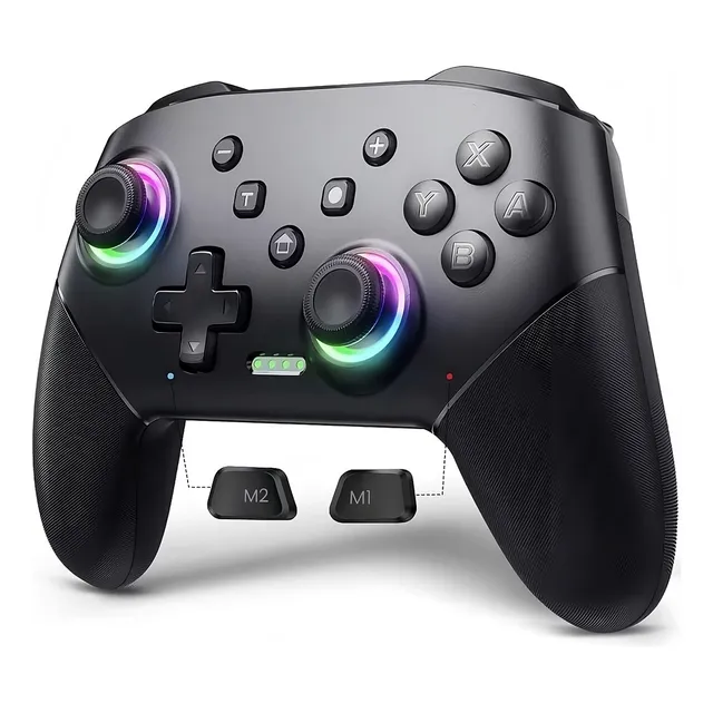 Controlador RGB inalámbrico para Nintendo Switch Android iOS PC, color negro