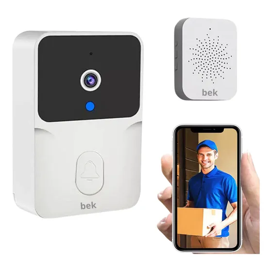 Campainha Wi-fi Inteligente Bek Sem Fio Com Câmera De Segurança Para Casa Vídeo Porteiro Residencial Módulo Interno E Externo Cor Branco Interfone