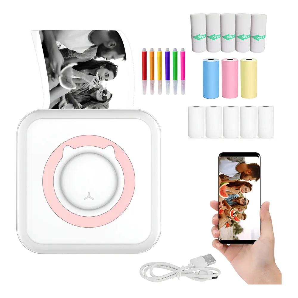Mini Impresora Térmica Portátil Bluetooth Accesorios 13 Roll Rosa