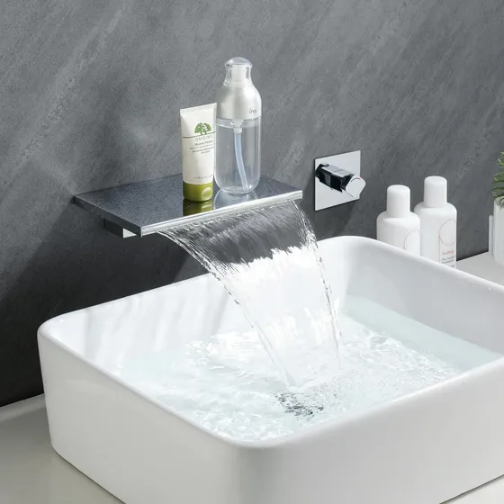 Grifo Baño Cascada Cromado Para Fregadero Montado Pared
