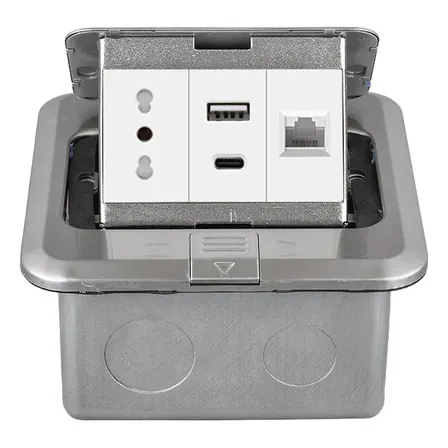 Kit Caja De Piso Pop Up Metálica 1 Tomas 16a +type+usb+rj-45