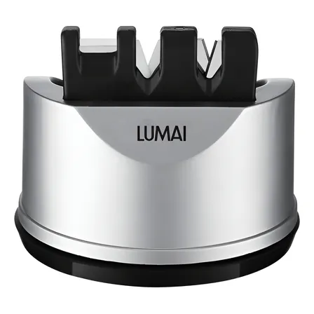 Afiador De Facas Phoenix Lumai Compacto Manual Com Ventosa Amolador De Cozinha Em Tungstênio E Cerâmica Premium Afiar E Polir Lâminas E Tesouras Com Segurança Prateado