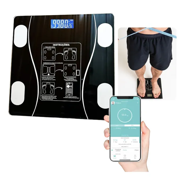 Balanca Digital Bioimpedancia Imc Aplicativo Bluetooth 180kg