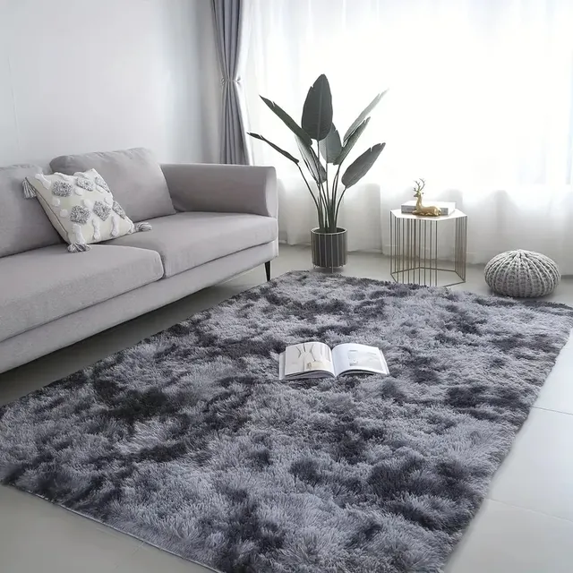 Alfombra Peluche Decorativa Color Gris Jaspeadas