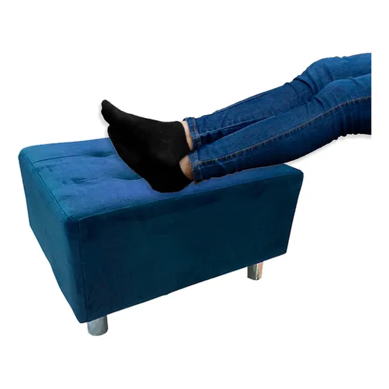 Puff Cuadrado Patas De Metal Tapizado Tela Colores Color Azul