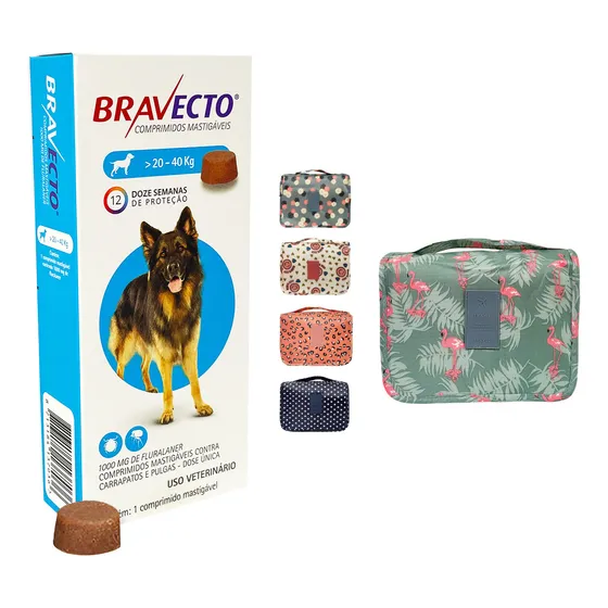 Bravecto Antipulgas Carrapato 1000 Cães 20a40kg + Necessaire