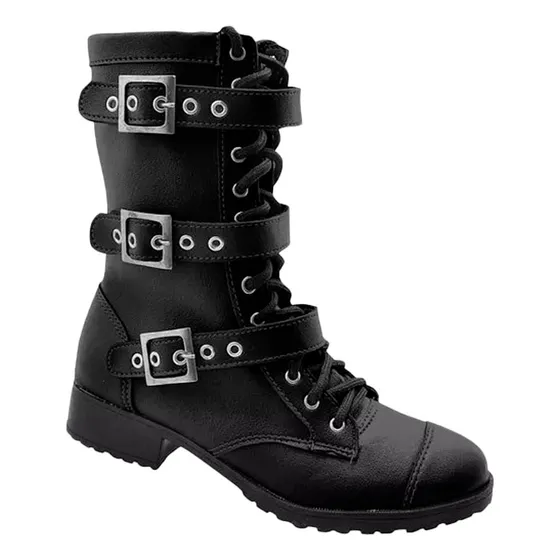 Bota Coturno Punk Rock Estilo Militar 3 Fivelas Cano Médio 4
