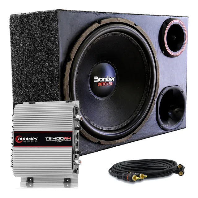 Caixa Trio Som Carro Bomber Detoner 15 Pol  + Modulo Taramps