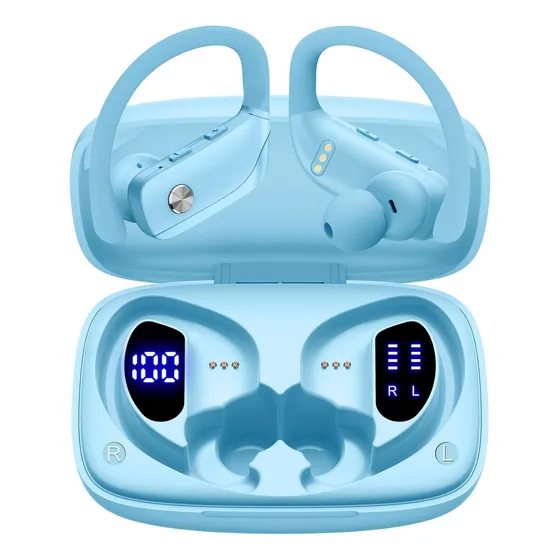 BMANI T16 Audífonos Inalámbricos Bluetooth Oreja Colgante Deportes 48 Horas Color Azul claro