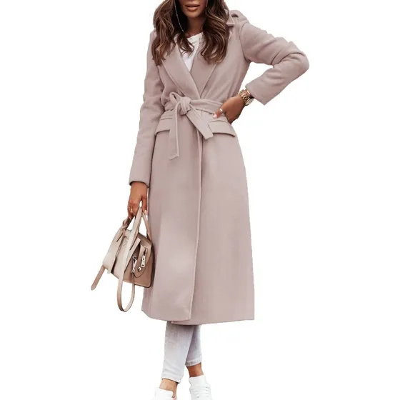 Gabardina Larga, Elegante, Cruzada Y De Color Entero P/mujer