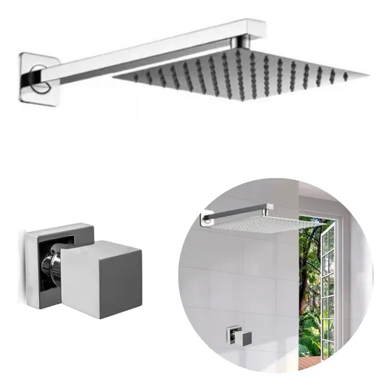 Chuveiro Piscina 20x20 Área Externa Inox C/ Acabamento Metal