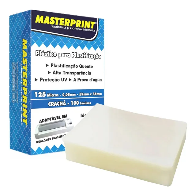 Plástico P/ Plastificação Crachá 59x86mm 125 Micras 100 Un