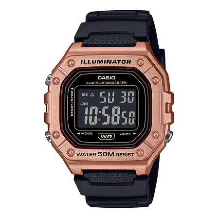 Relógio Casio Masculino Digital Quadrado W-218hm-5bvdf Preto Ouro-rosa