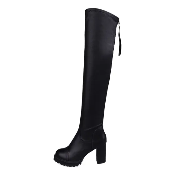 Botas Elásticas Negras Por Encima De La Rodilla Para Mujer 2