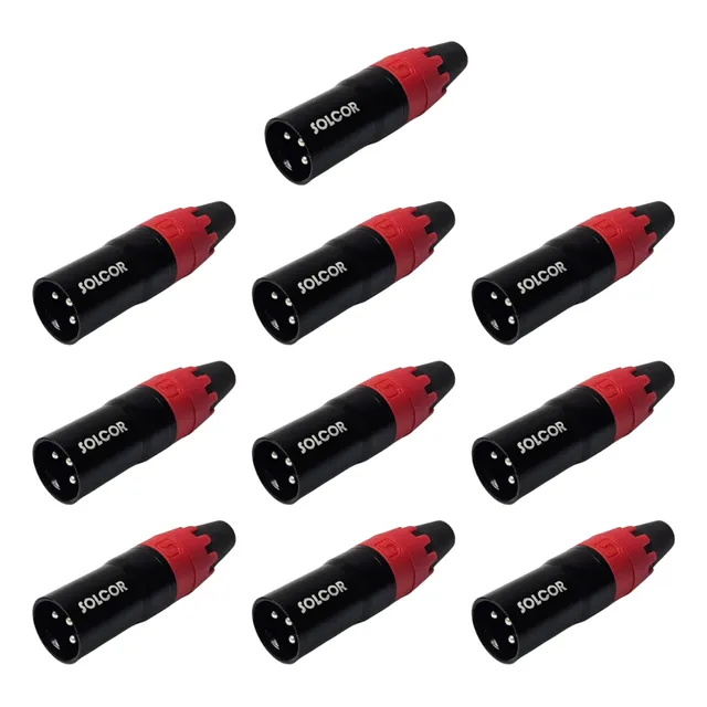 10 Piezas De Conector De Audio Xlr Plug Cannon Rojo Solcor