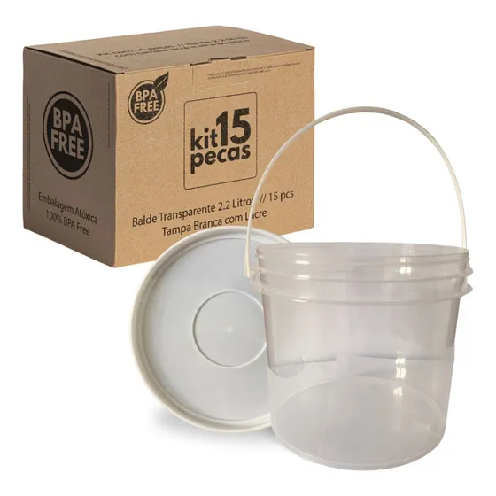 Balde Para Produtos Alimenticios 2.2 Litros Com Tampa 15 Pçs