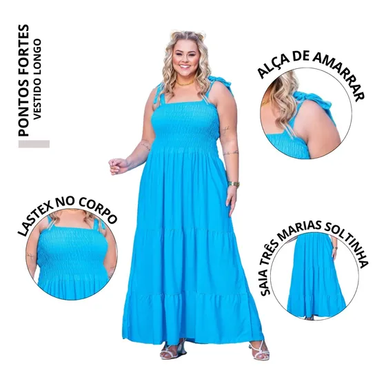 Vestido Longo Plus Size Alças De Amarrar E Lastex Soltinho X
