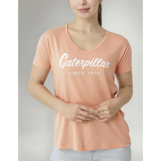 Remera Caterpillar Cat Script V Neck Te Papaya Punch Dama